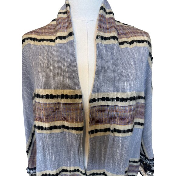 2/$30 ZARA Small Woven BOHO Open-Front Jacket Cardigan Fringe Pom Tassel Trim - Picture 4 of 15